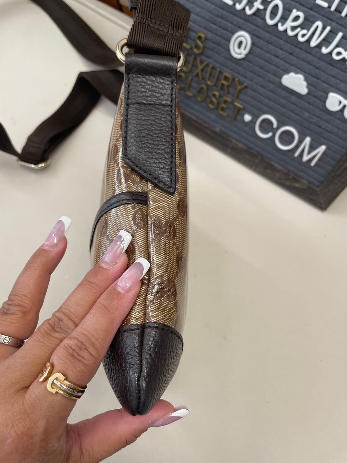 Gucci Monogram Canvas Supreme Crystal Messenger Sling