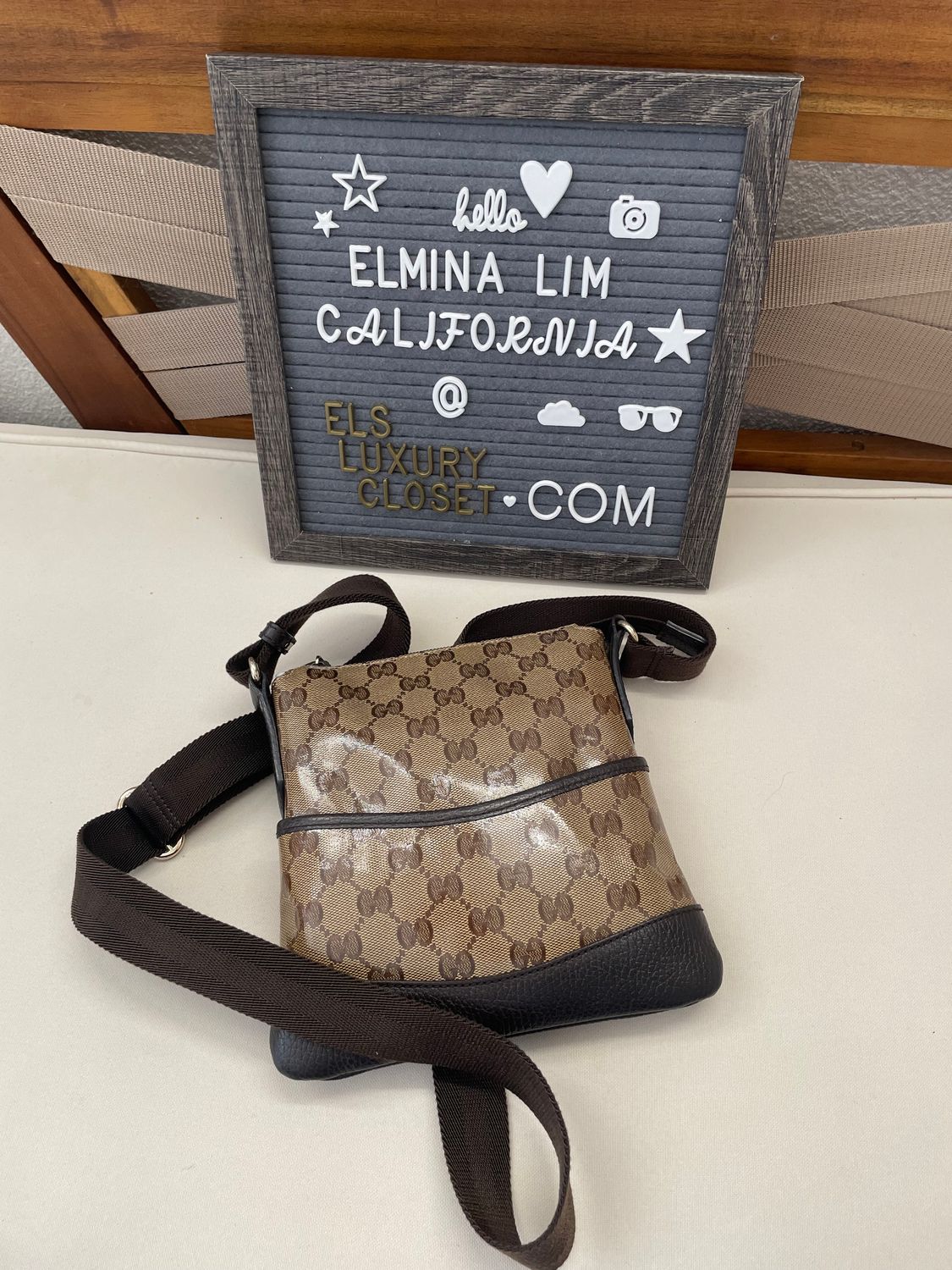 Gucci Monogram Canvas Supreme Crystal Messenger Sling