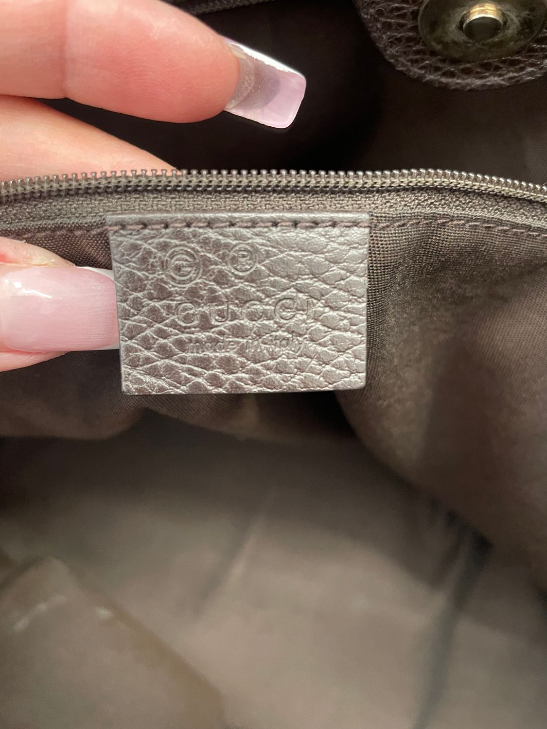 Gucci Calfskin Pebbled Bamboo Tassel Tote Shoulder in Dark Brown