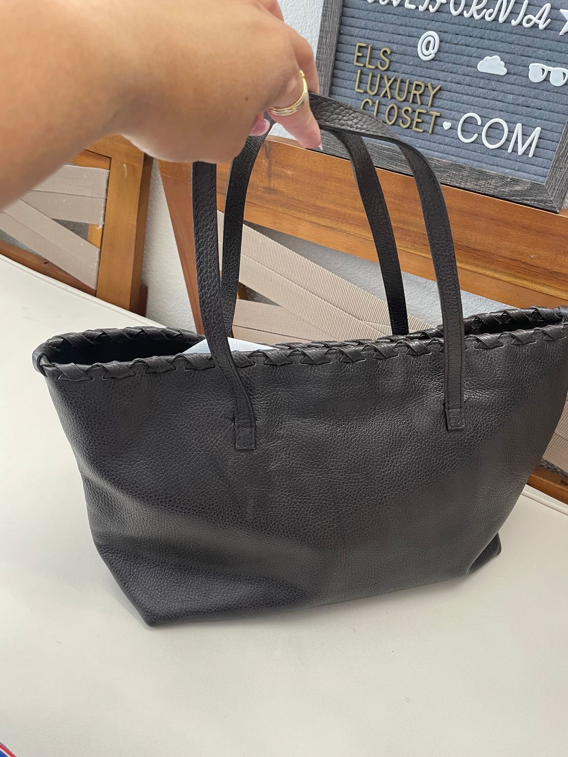 Gucci Calfskin Pebbled Bamboo Tassel Tote Shoulder in Dark Brown