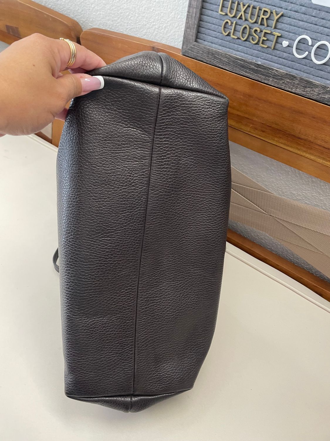 Gucci Calfskin Pebbled Bamboo Tassel Tote Shoulder in Dark Brown