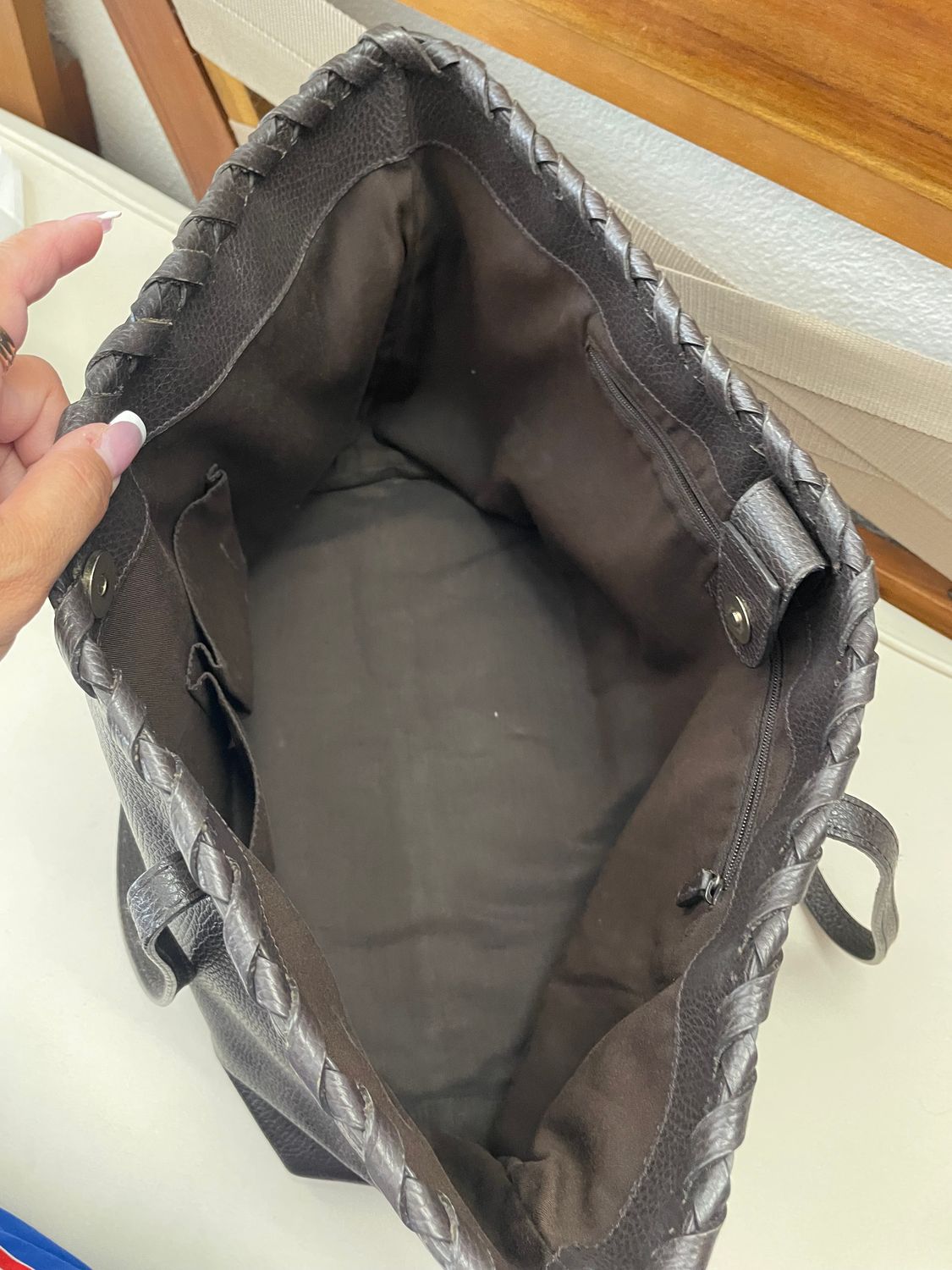 Gucci Calfskin Pebbled Bamboo Tassel Tote Shoulder in Dark Brown