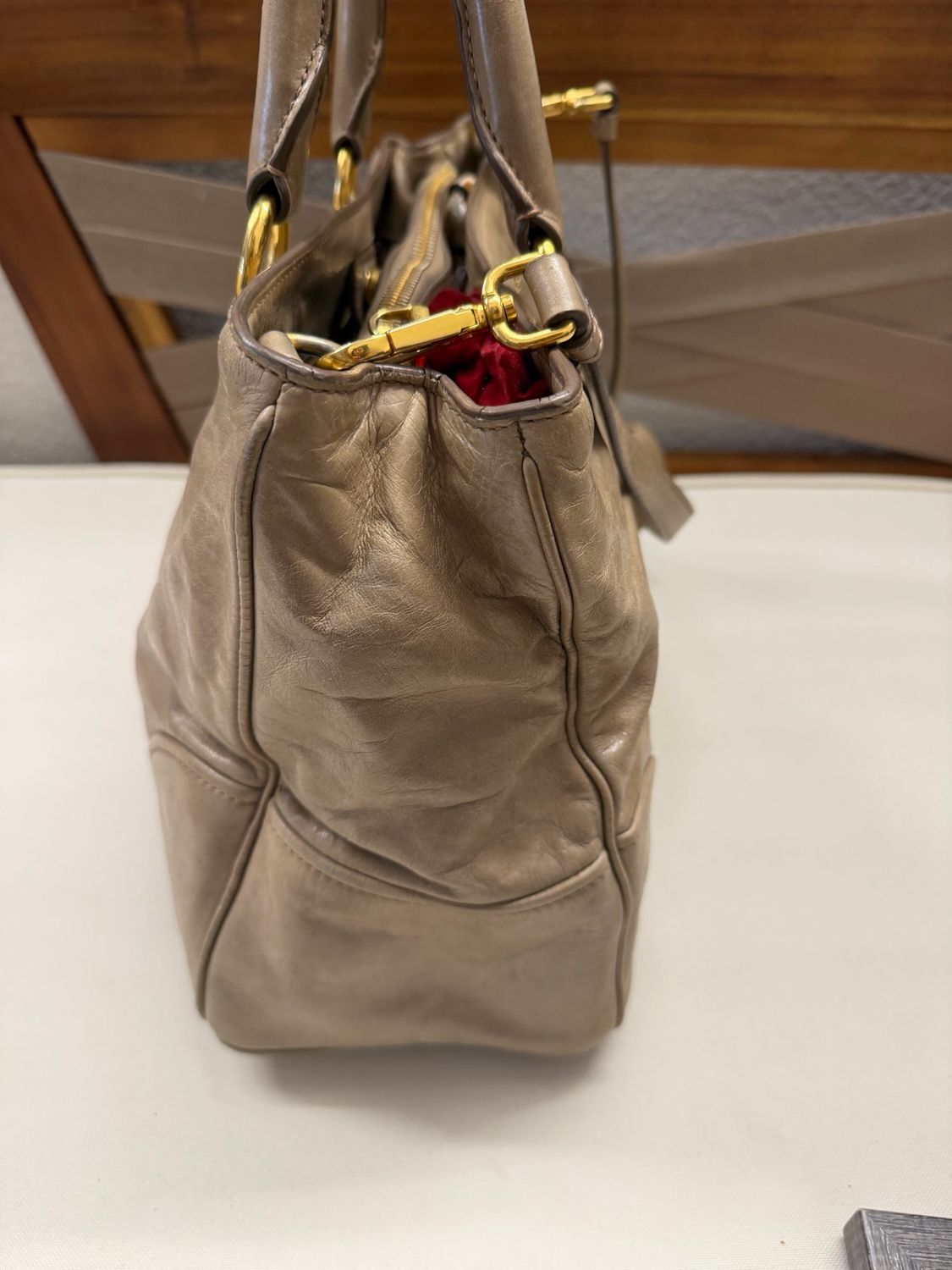 Prada Vitello Shine Messenger Crossbody Sling in Nude