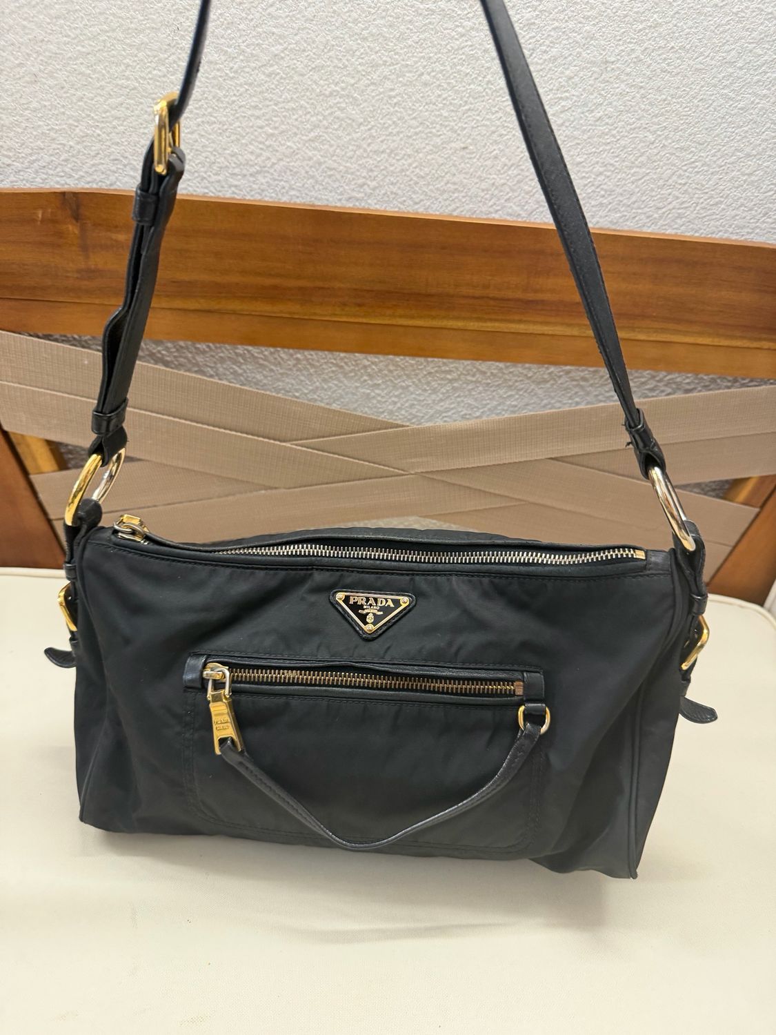 Prada Nylon Tessuto Hobo Shoulder Front Zipper