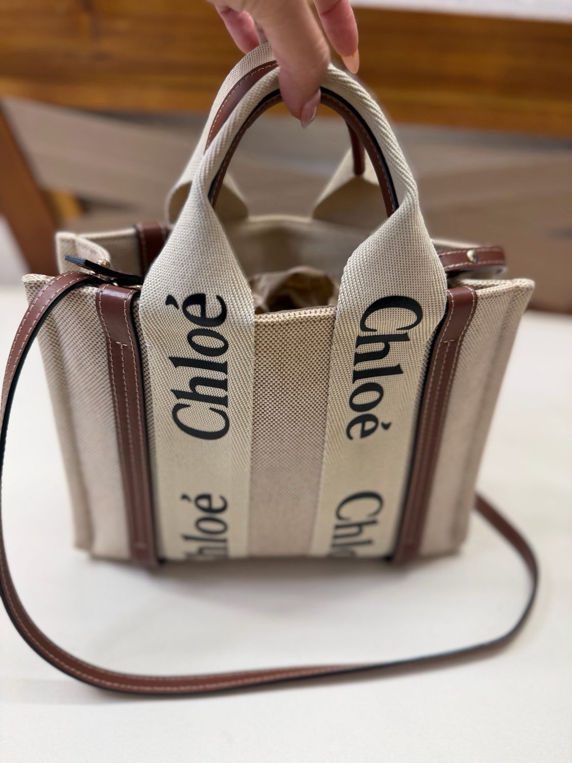 Chloe Woody Tote Sling Bag Small in Brown