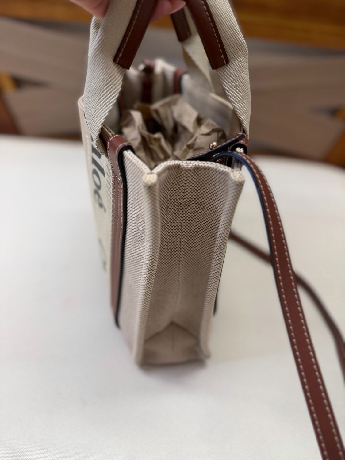 Chloe Woody Tote Sling Bag Small in Brown