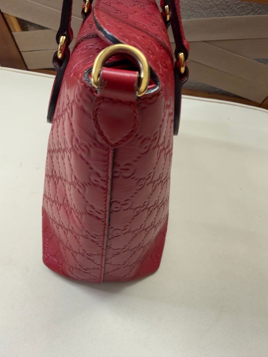 Gucci Monogram Leather Crossbody Sling Linnea Foldover in Red