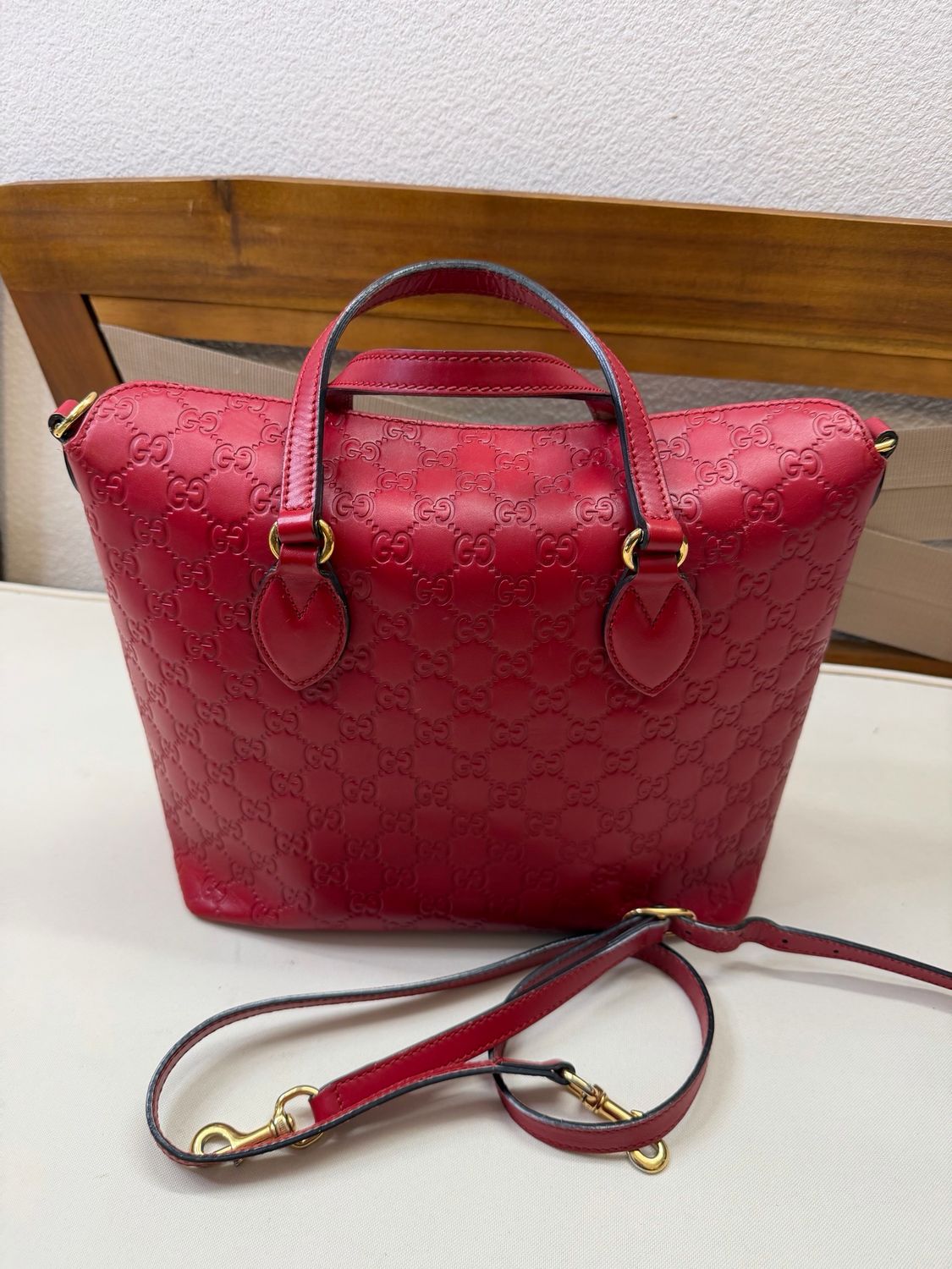 Gucci Monogram Leather Crossbody Sling Linnea Foldover in Red