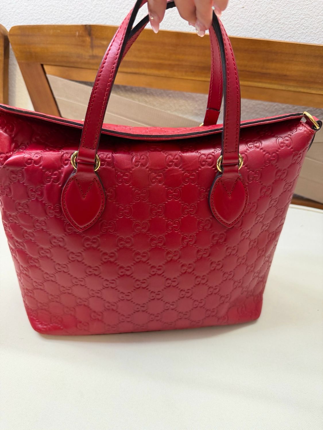 Gucci Monogram Leather Crossbody Sling Linnea Foldover in Red