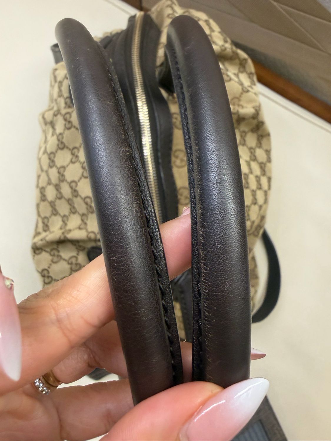 Gucci Monogram Sukey Bowler Crossbody in Dark Brown