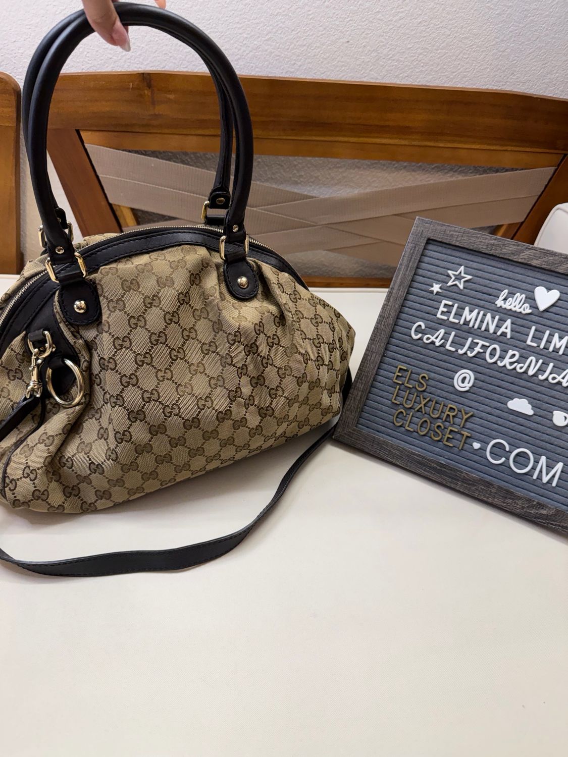 Gucci Monogram Sukey Bowler Crossbody in Dark Brown