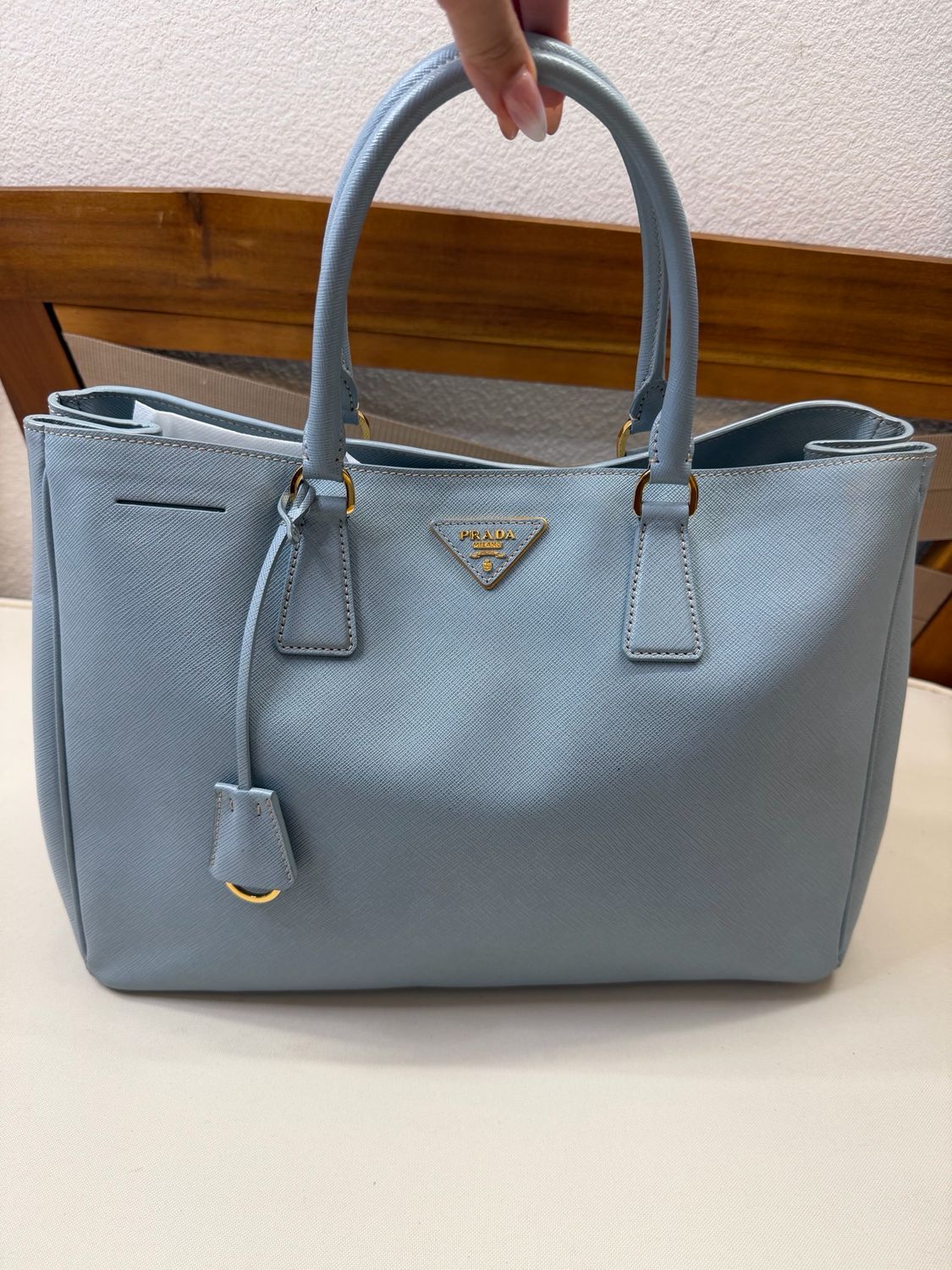 Prada Saffiano Lux Tote Top Handle Baby Blue