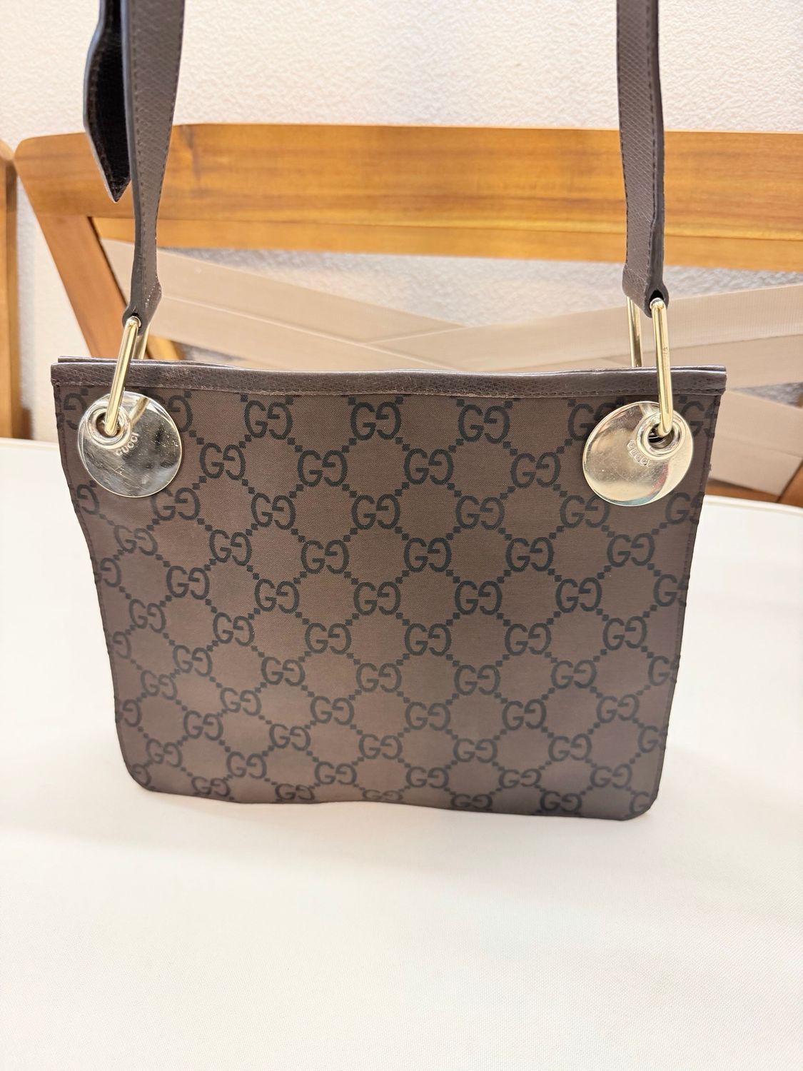 Gucci Monogram Nylon Eclipse Messenger Crossbody in Dark Brown