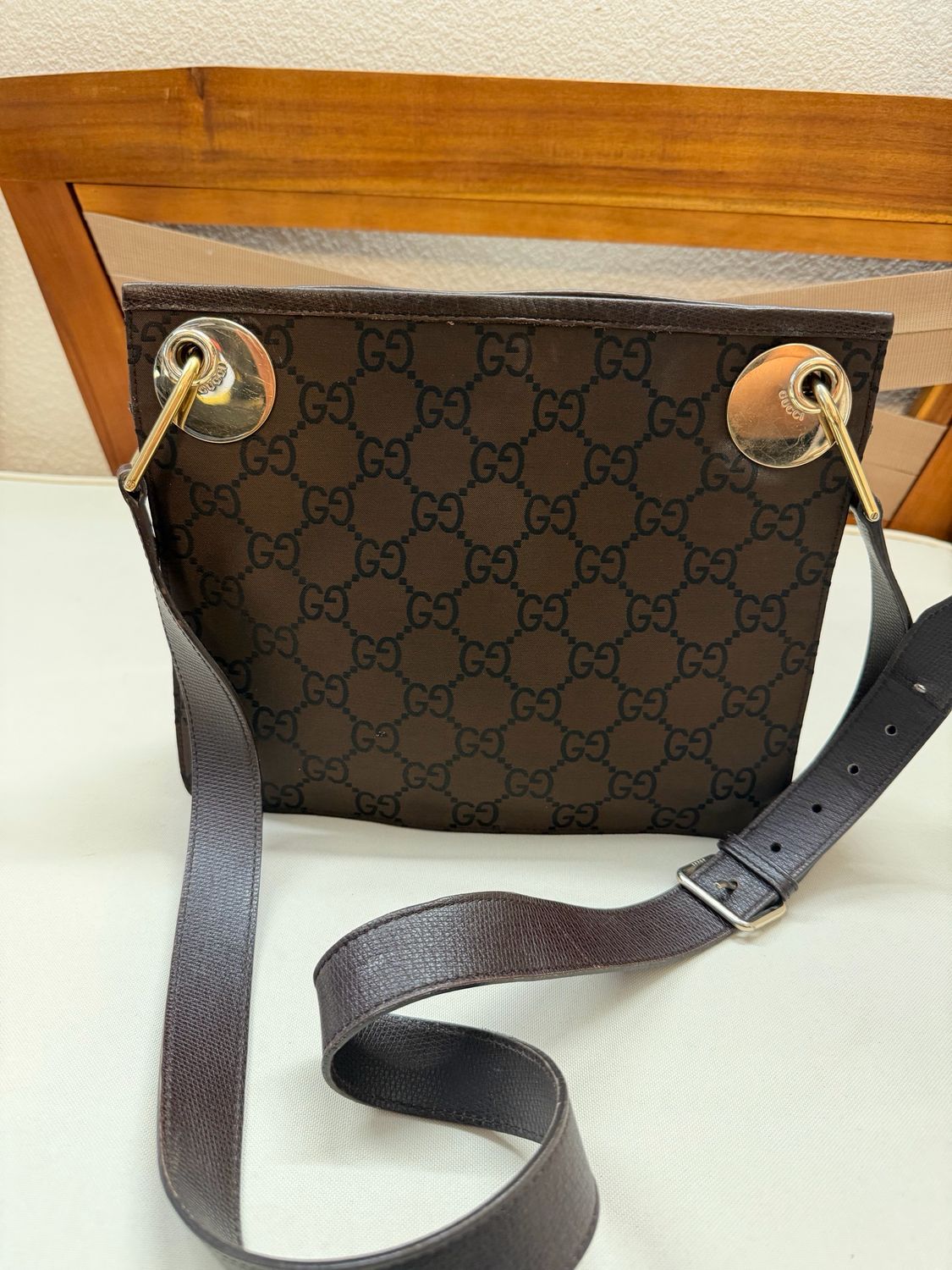 Gucci Monogram Nylon Eclipse Messenger Crossbody in Dark Brown