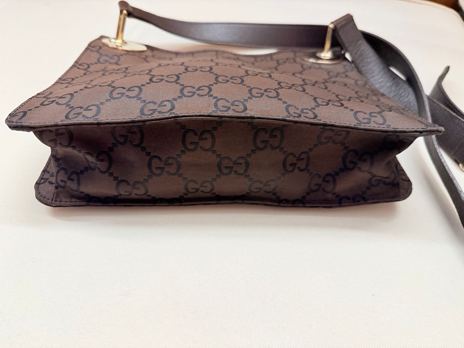Gucci Monogram Nylon Eclipse Messenger Crossbody in Dark Brown