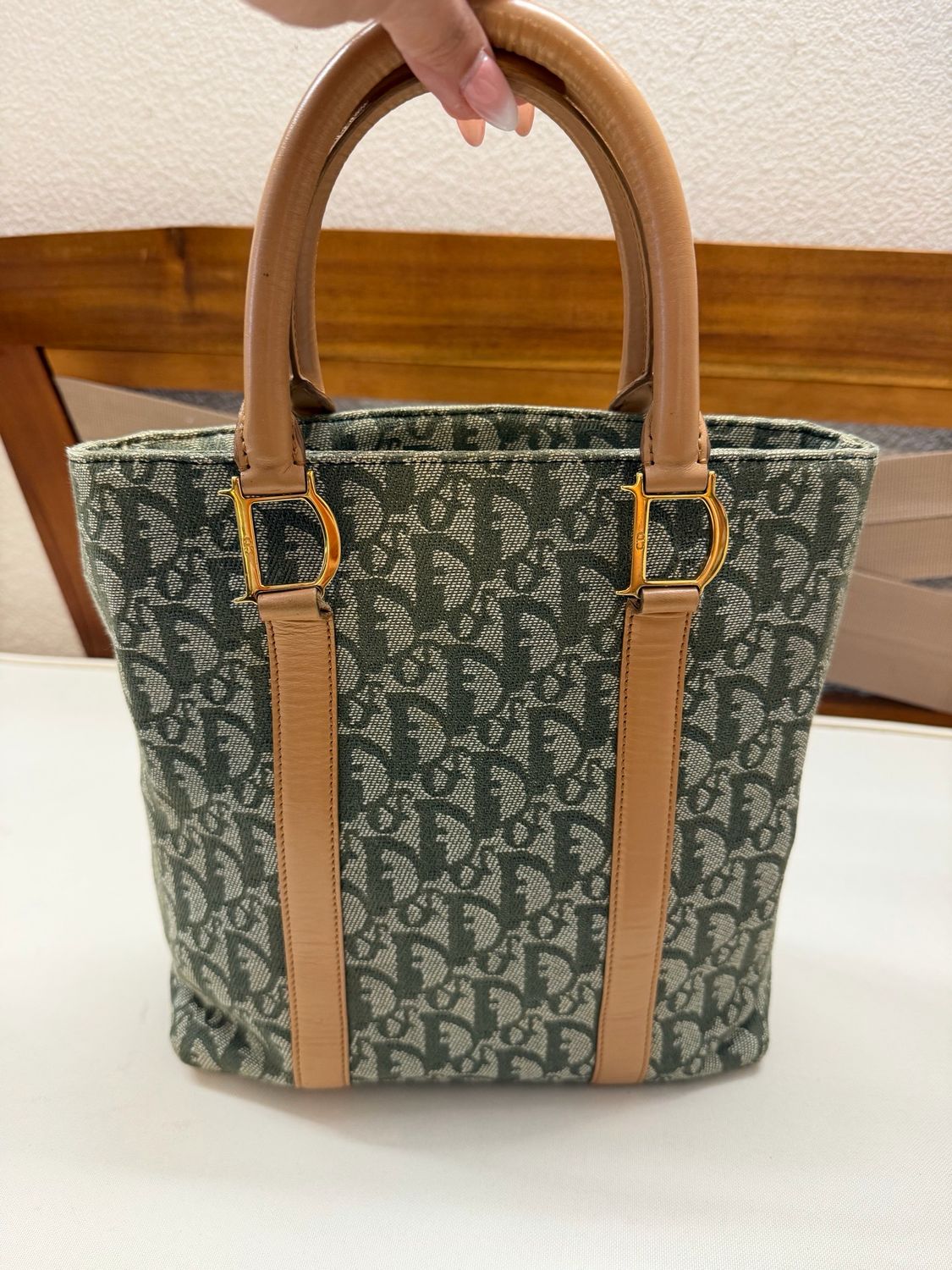 Christian Dior Oblique Monogram Trotter Tote Diorissimo in Green