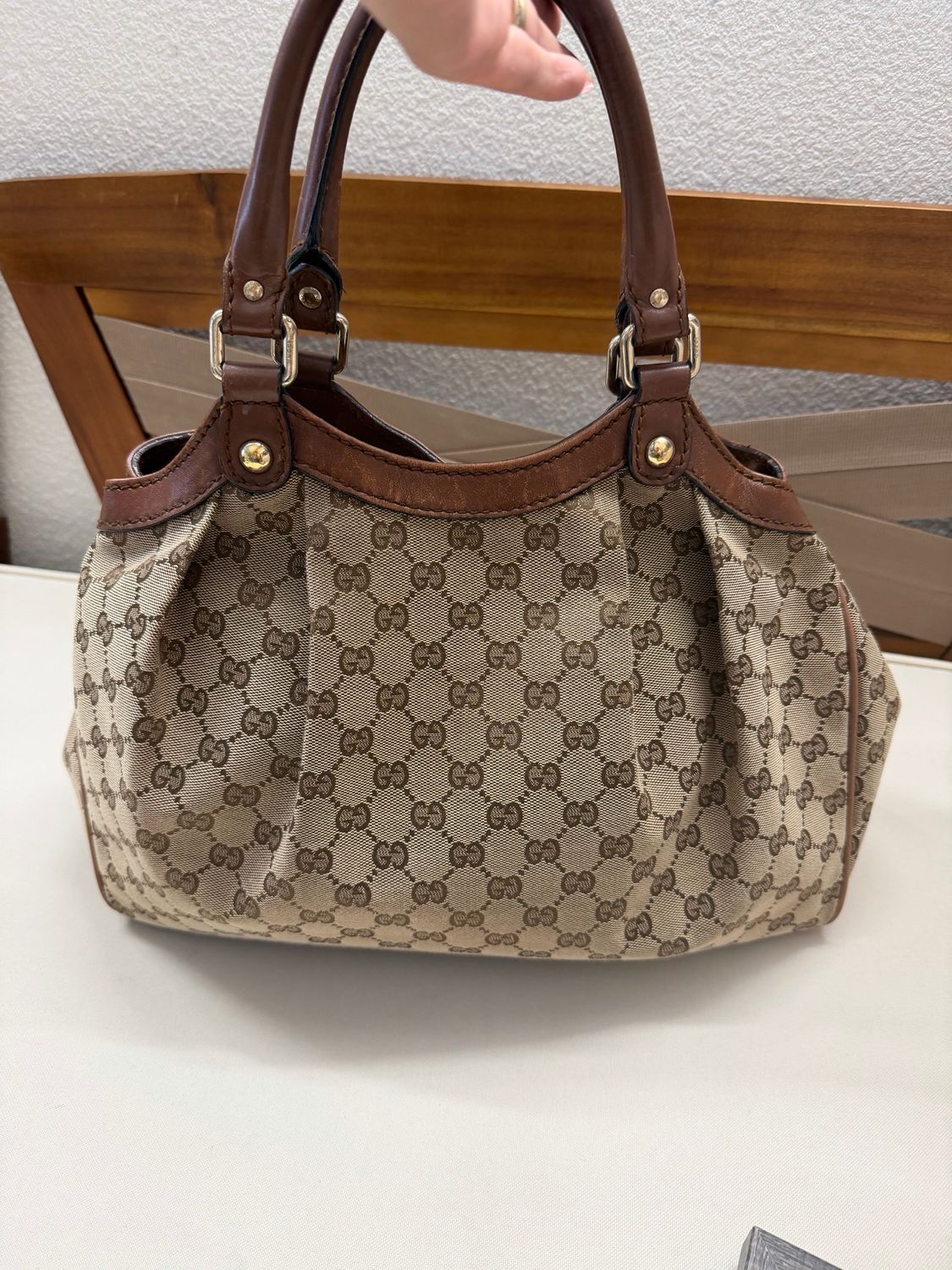 Gucci Monogram Canvas Sukey Medium Tote in Brown