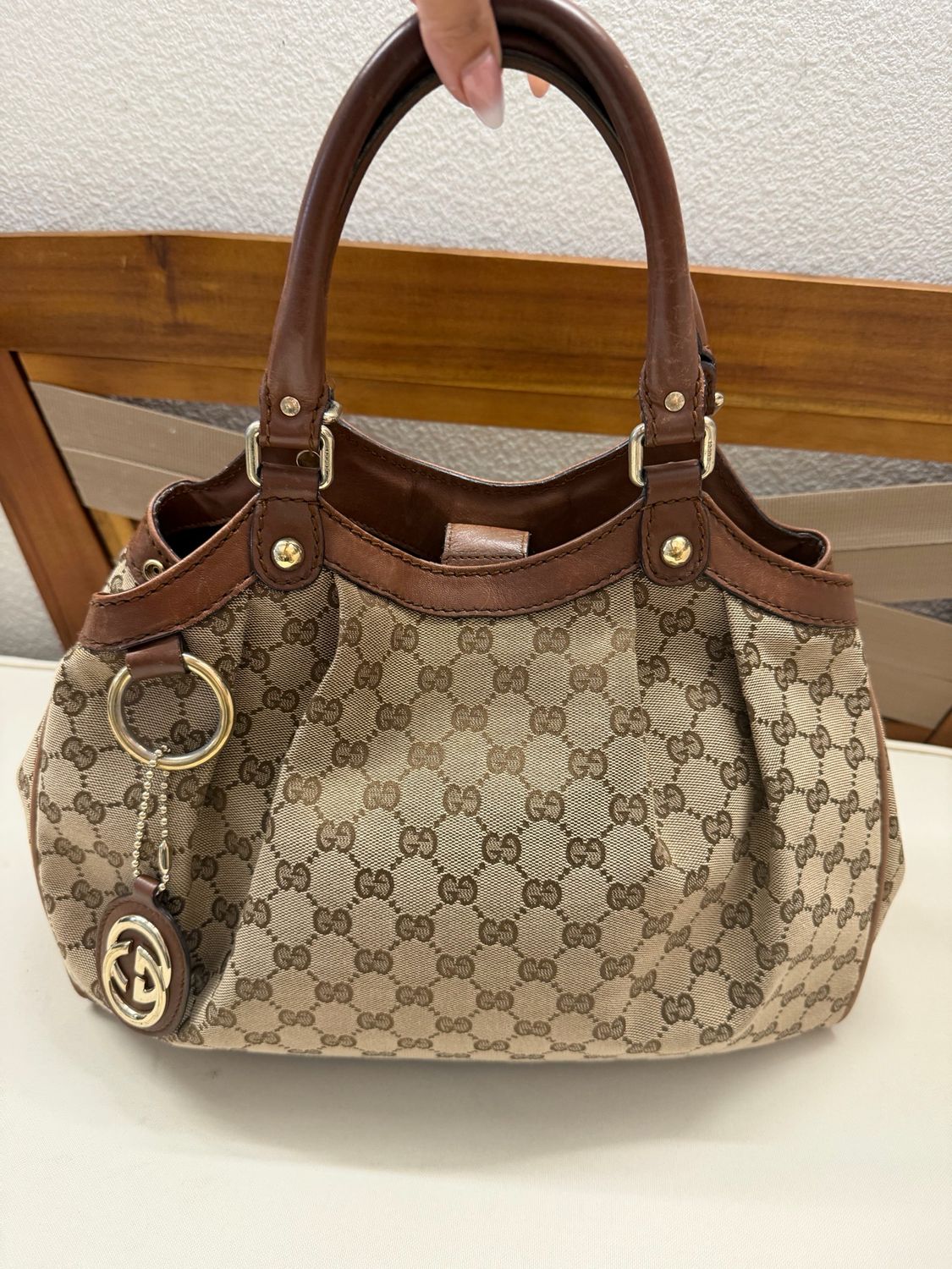 Gucci Monogram Canvas Sukey Medium Tote in Brown