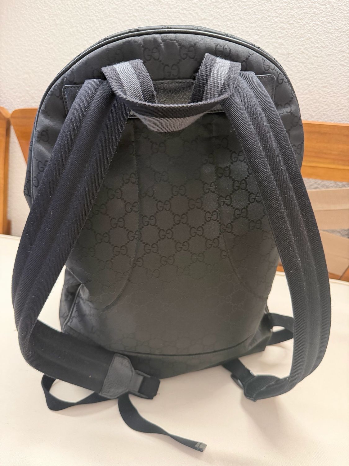 Gucci Monogram Nylon and Leather Rucksack Backpack in Black