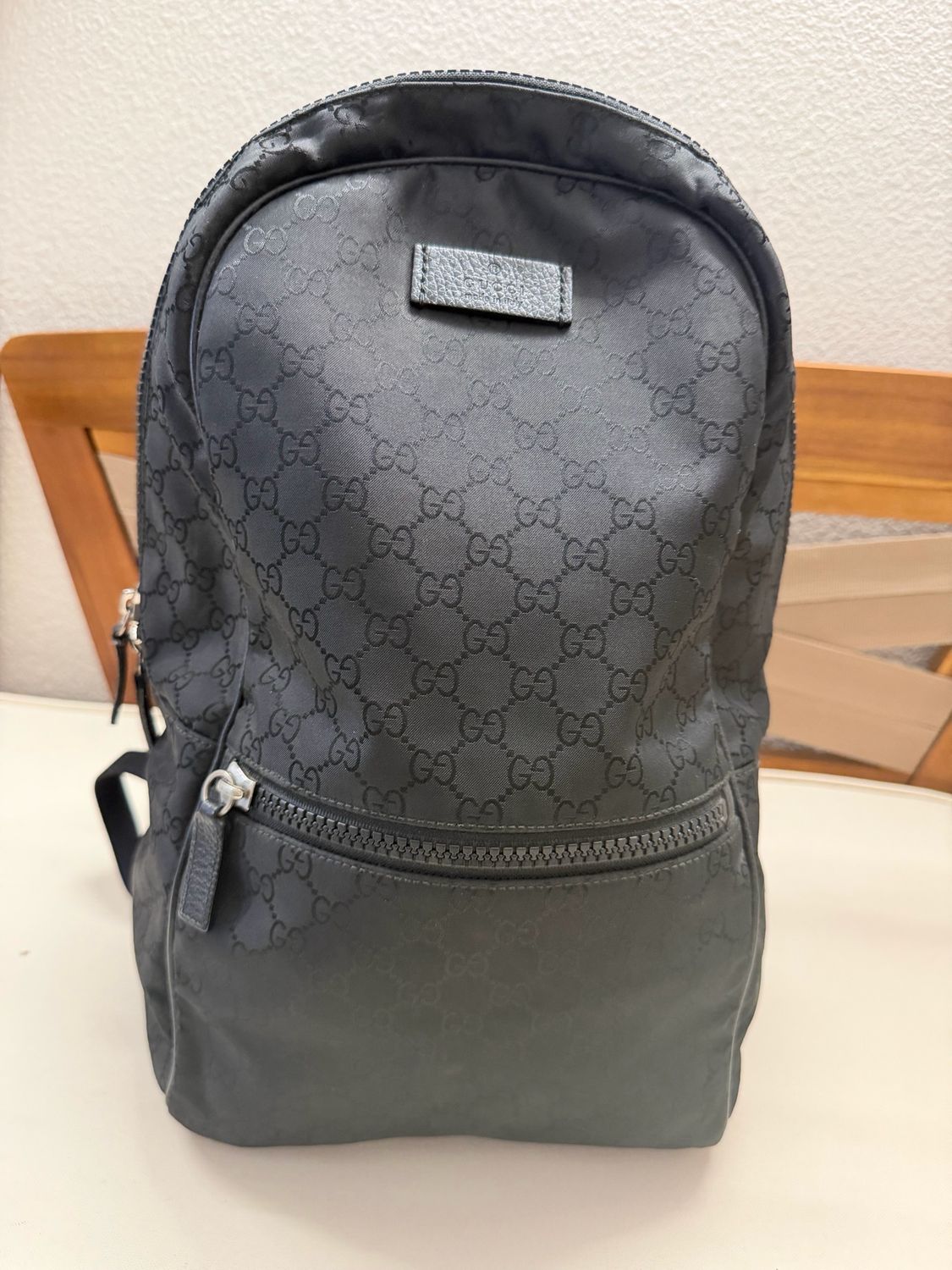 Gucci Monogram Nylon and Leather Rucksack Backpack in Black