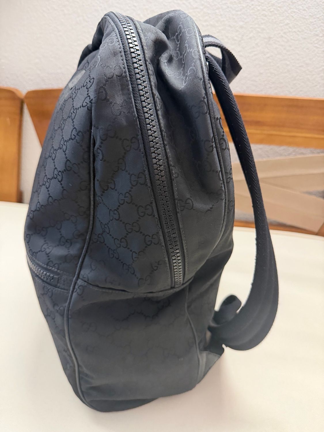 Gucci Monogram Nylon and Leather Rucksack Backpack in Black