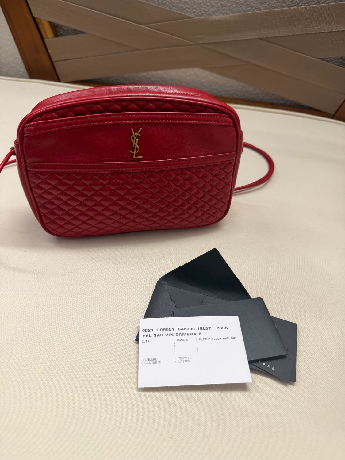 Yves Saint Laurent Quilted Lambskin Victoire Camera Bag Crossbody Messenger Sling in Red