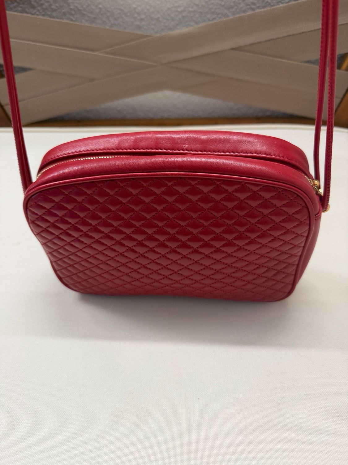 Yves Saint Laurent Quilted Lambskin Victoire Camera Bag Crossbody Messenger Sling in Red