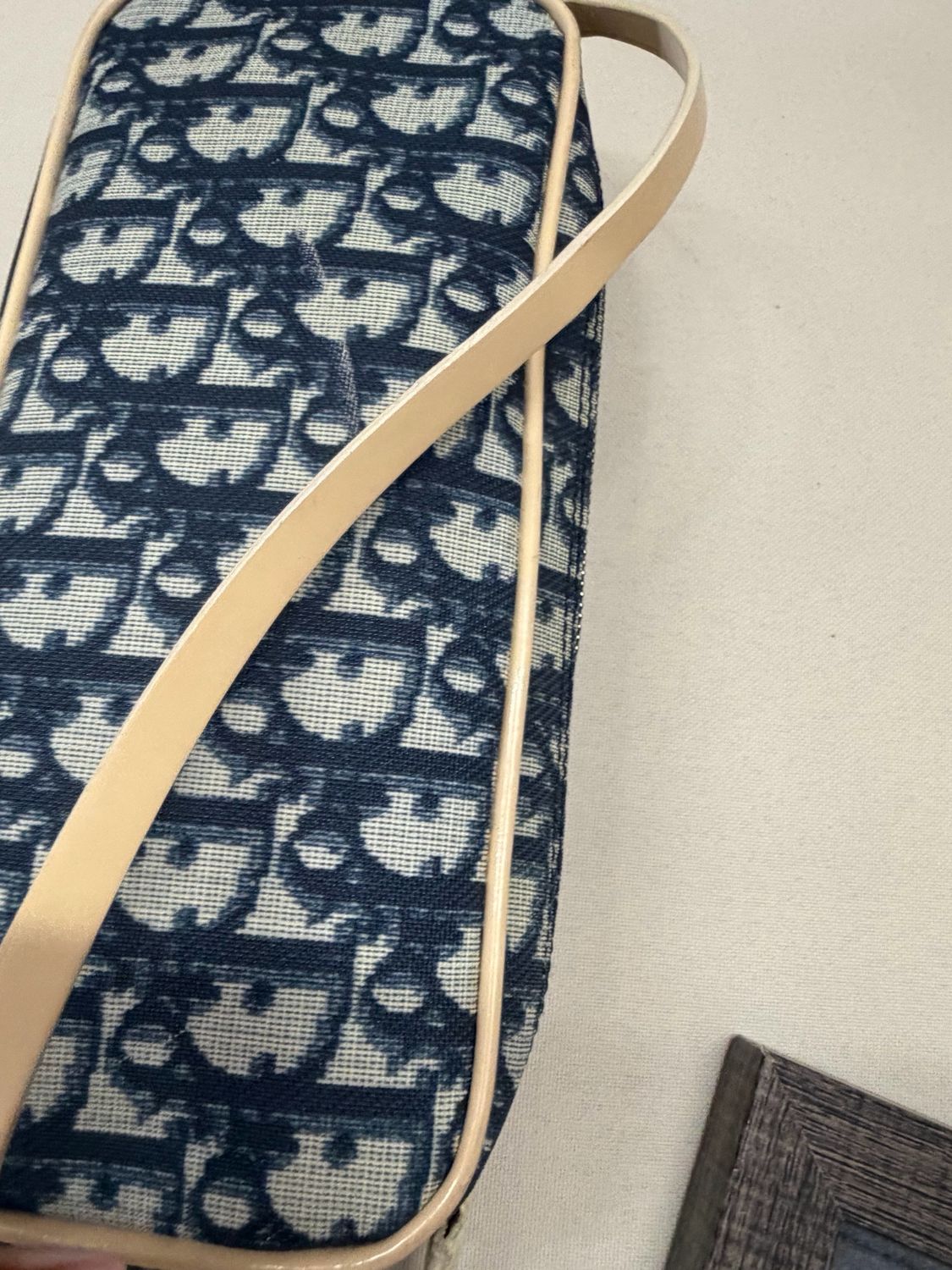 Christian Dior Oblique Trotter Hobo Shoulder Coated Canvas Bar in Navy Blue