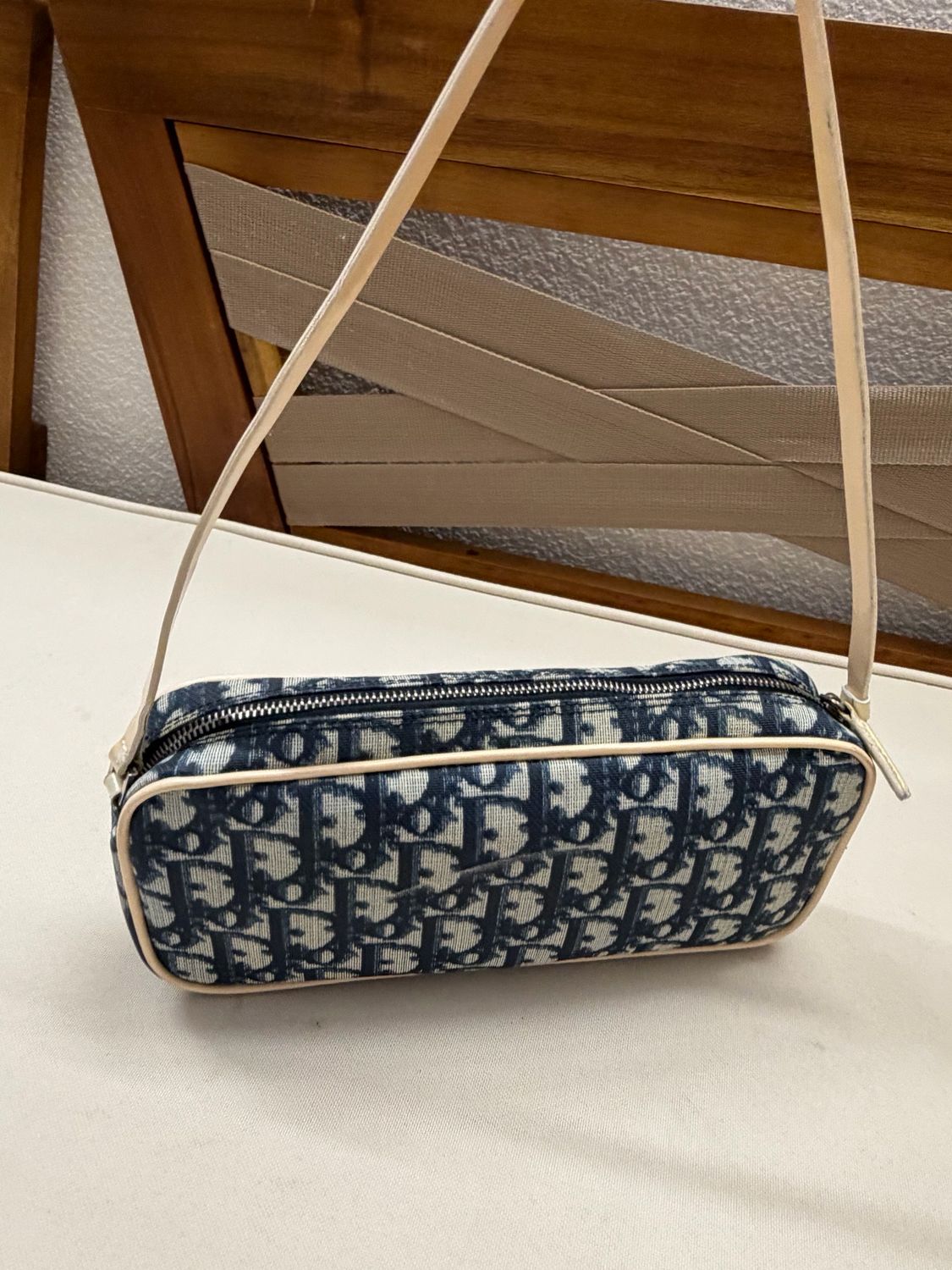 Christian Dior Oblique Trotter Hobo Shoulder Coated Canvas Bar in Navy Blue