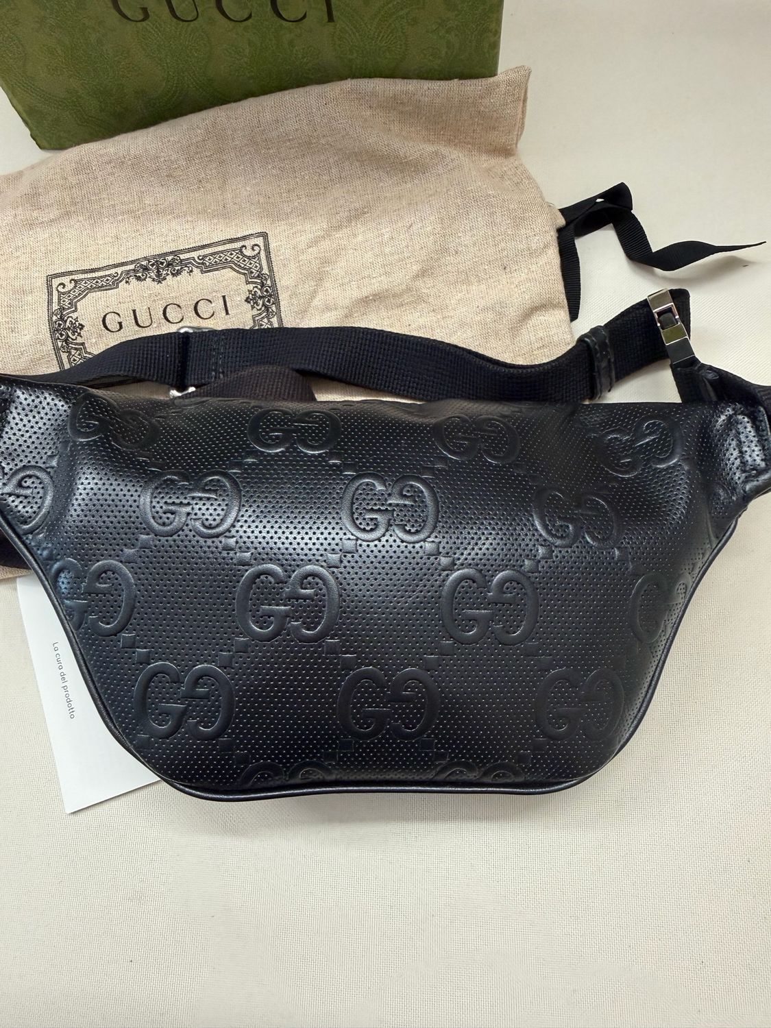 Gucci Monogram Embossed Fanny Pack Belt Bag in Black