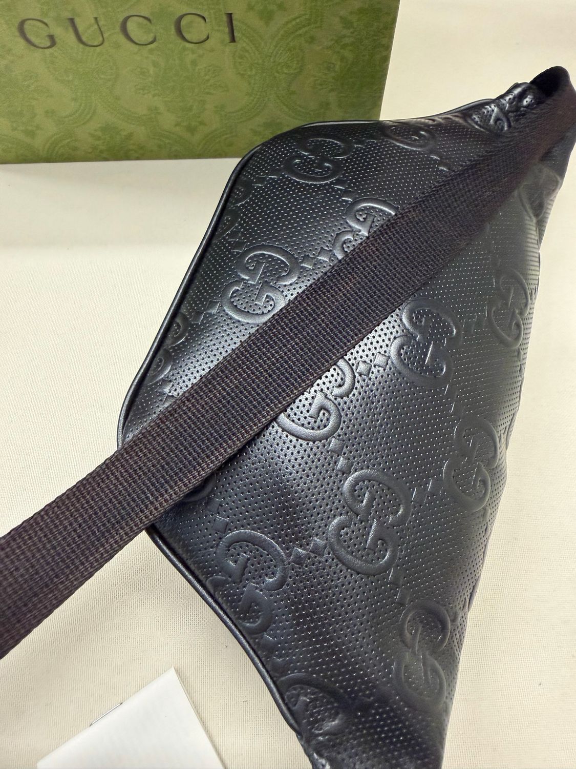 Gucci Monogram Embossed Fanny Pack Belt Bag in Black