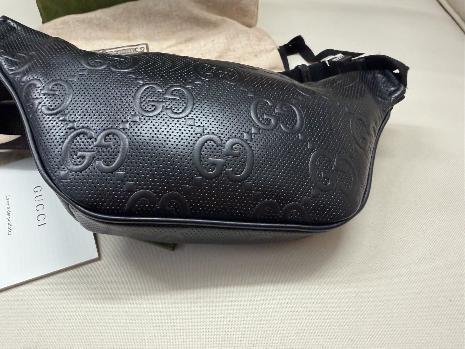 Gucci Monogram Embossed Fanny Pack Belt Bag in Black