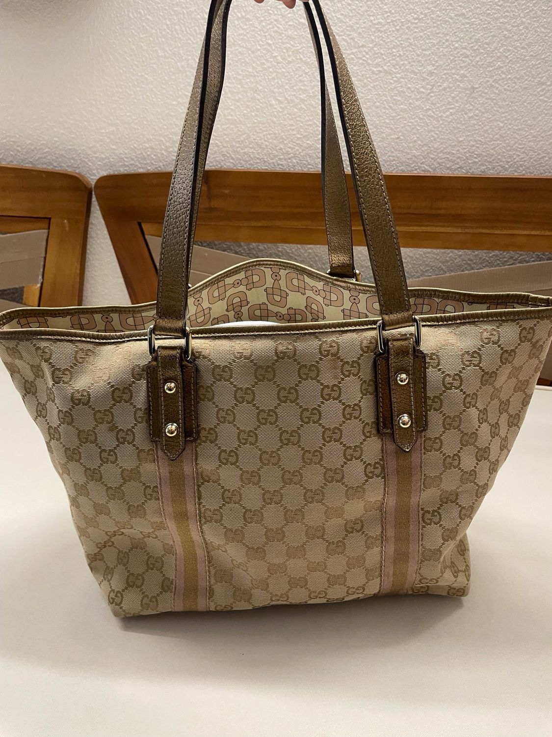 Gucci Monogram Canvas Joliceur Web Tote Shoulder Bag