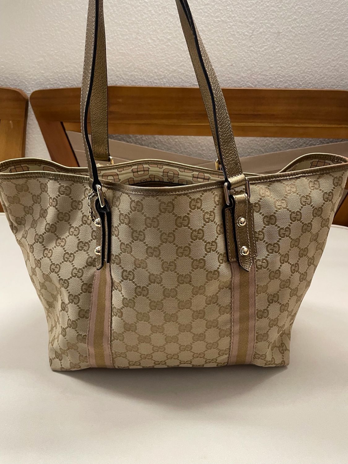 Gucci Monogram Canvas Joliceur Web Tote Shoulder Bag