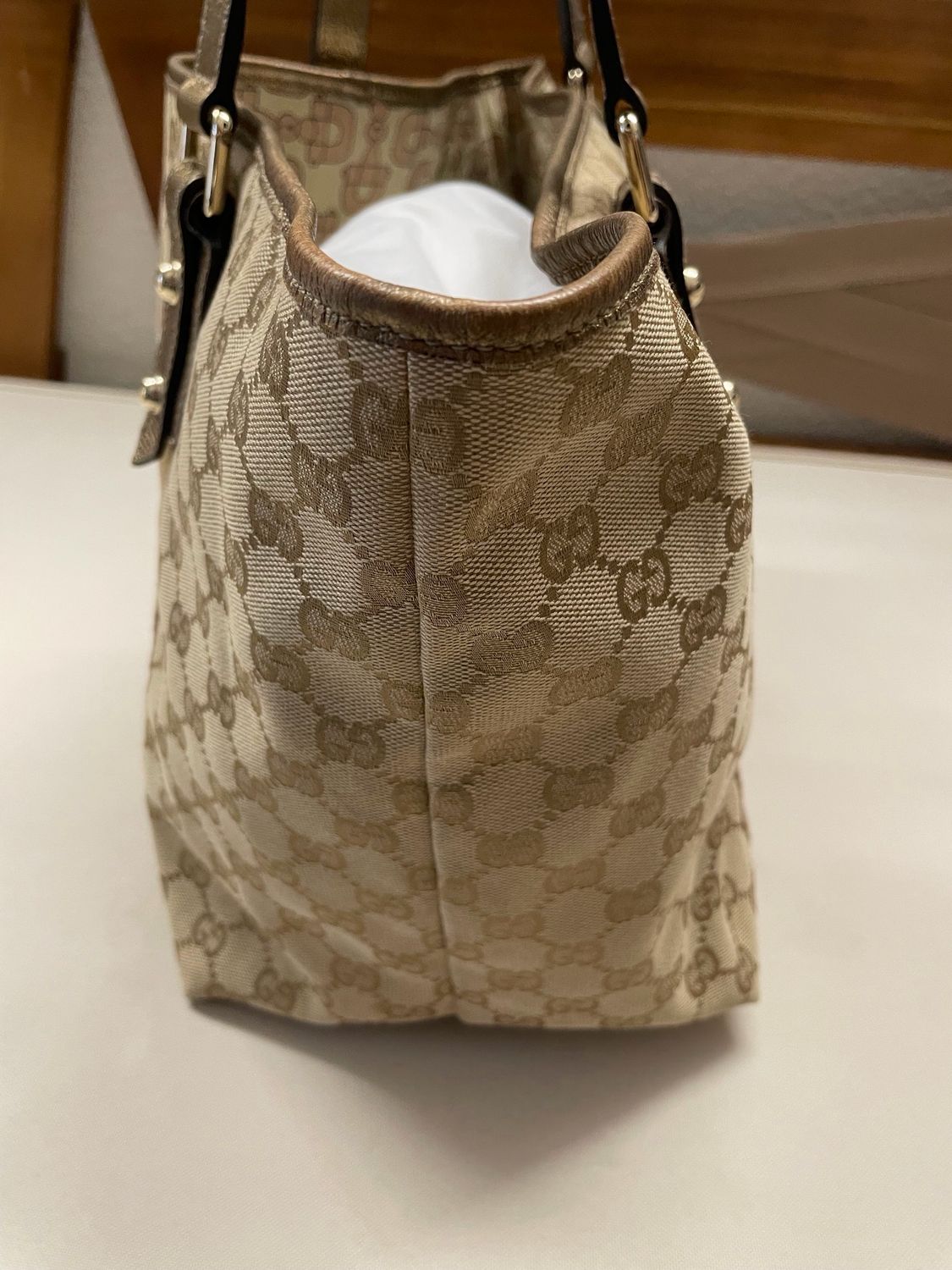Gucci Monogram Canvas Joliceur Web Tote Shoulder Bag