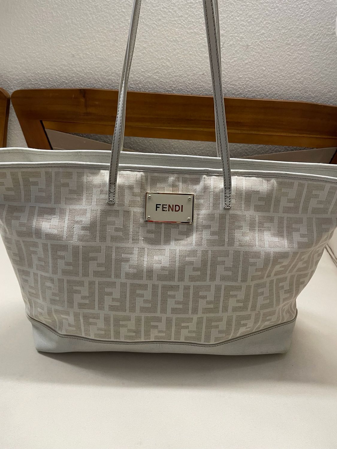 Fendi Zucca Roll Tote Metal Logo Shoulder Bag