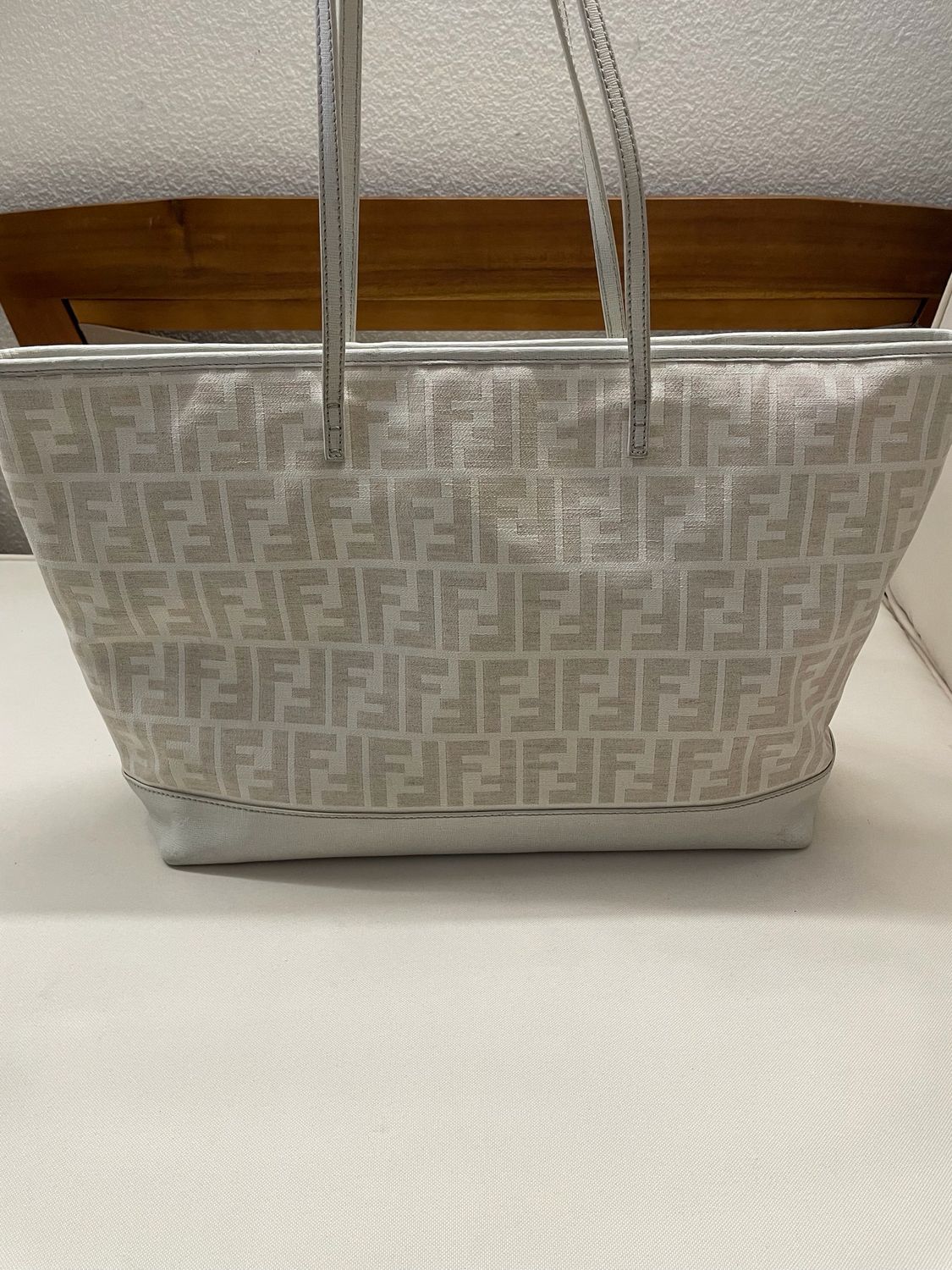 Fendi Zucca Roll Tote Metal Logo Shoulder Bag