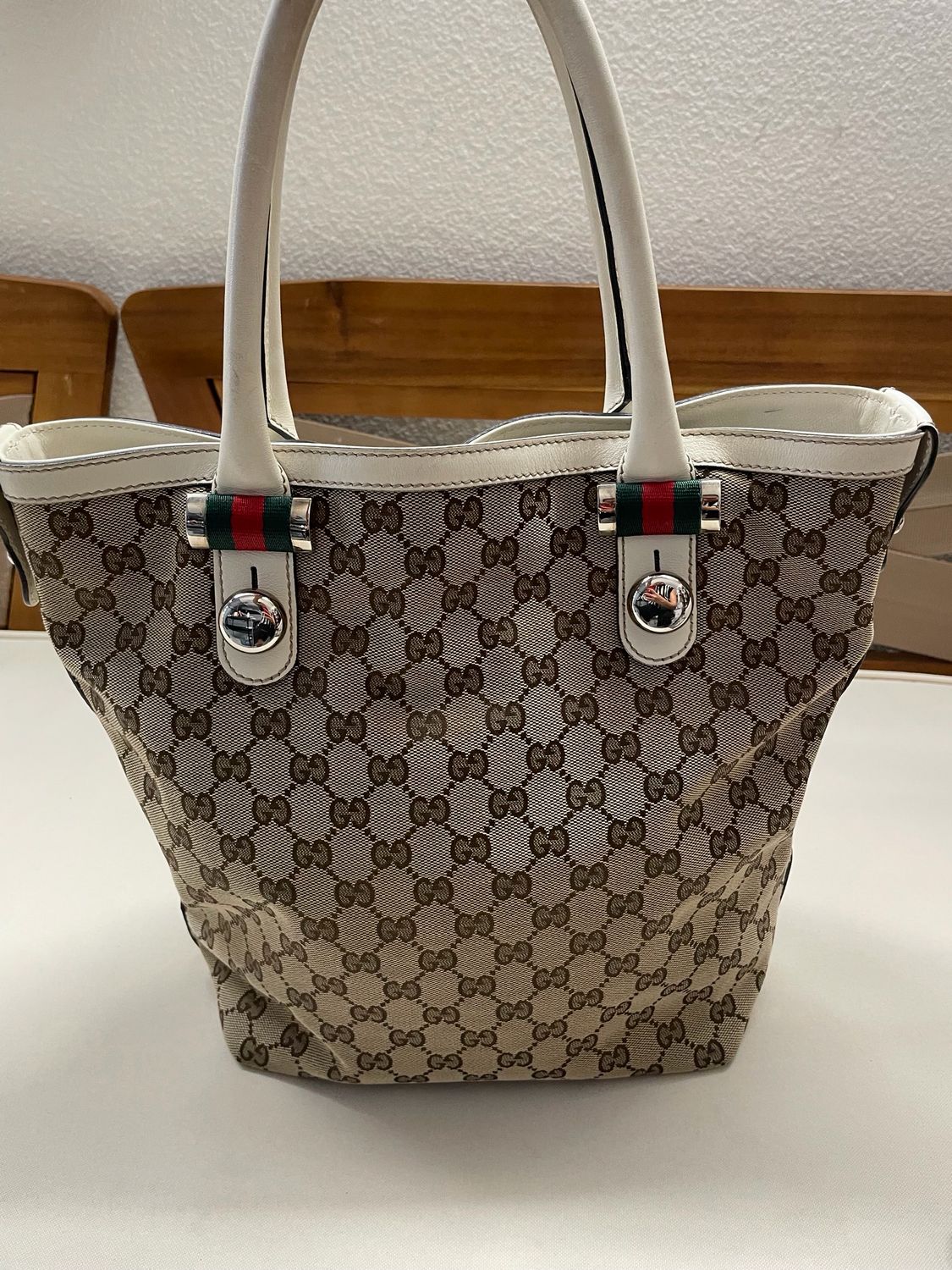 Gucci Monogram Canvas Match Ball Web Tote in Medium