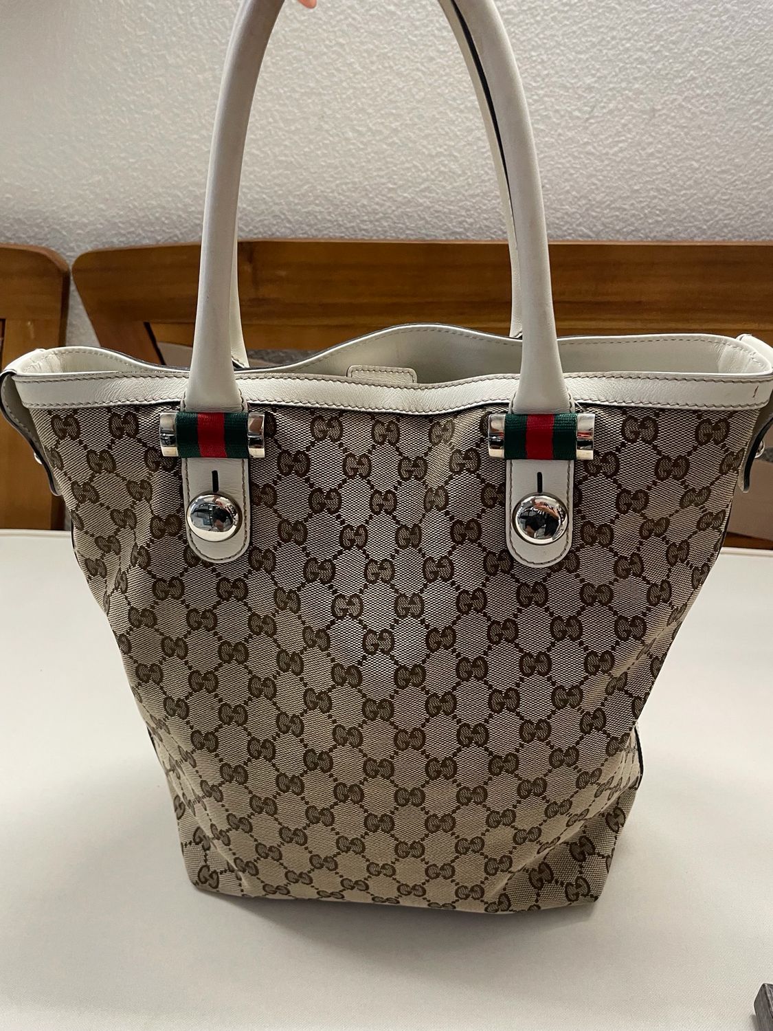 Gucci Monogram Canvas Match Ball Web Tote in Medium