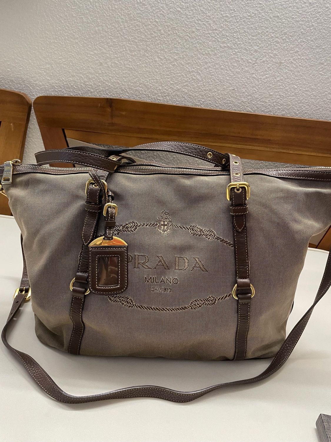 Prada Canapa Jacquard Convertible Tote Sling