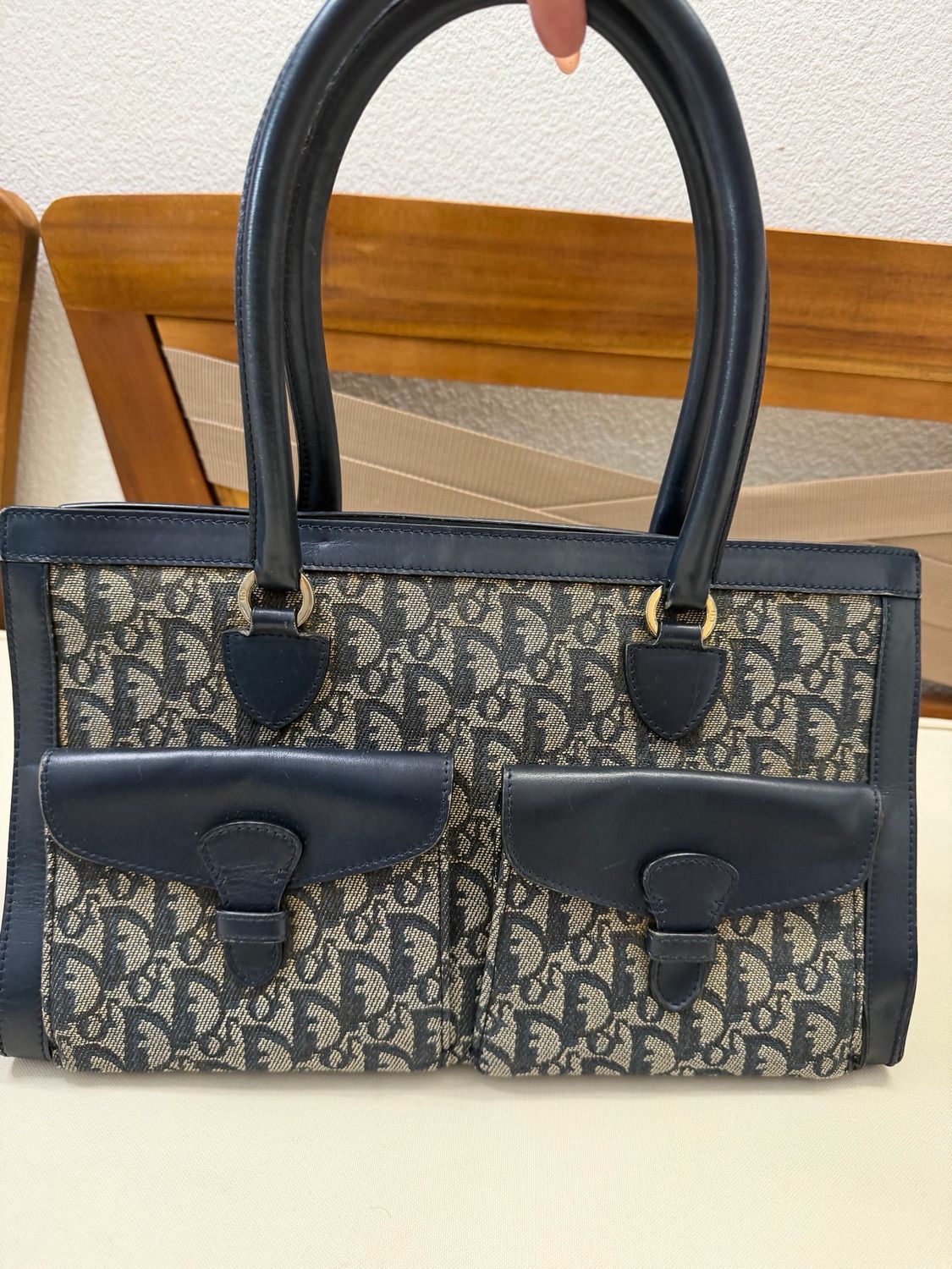 Christian Dior Oblique Trotter Double Pocket Canvas Diorissimo in Navy Blue