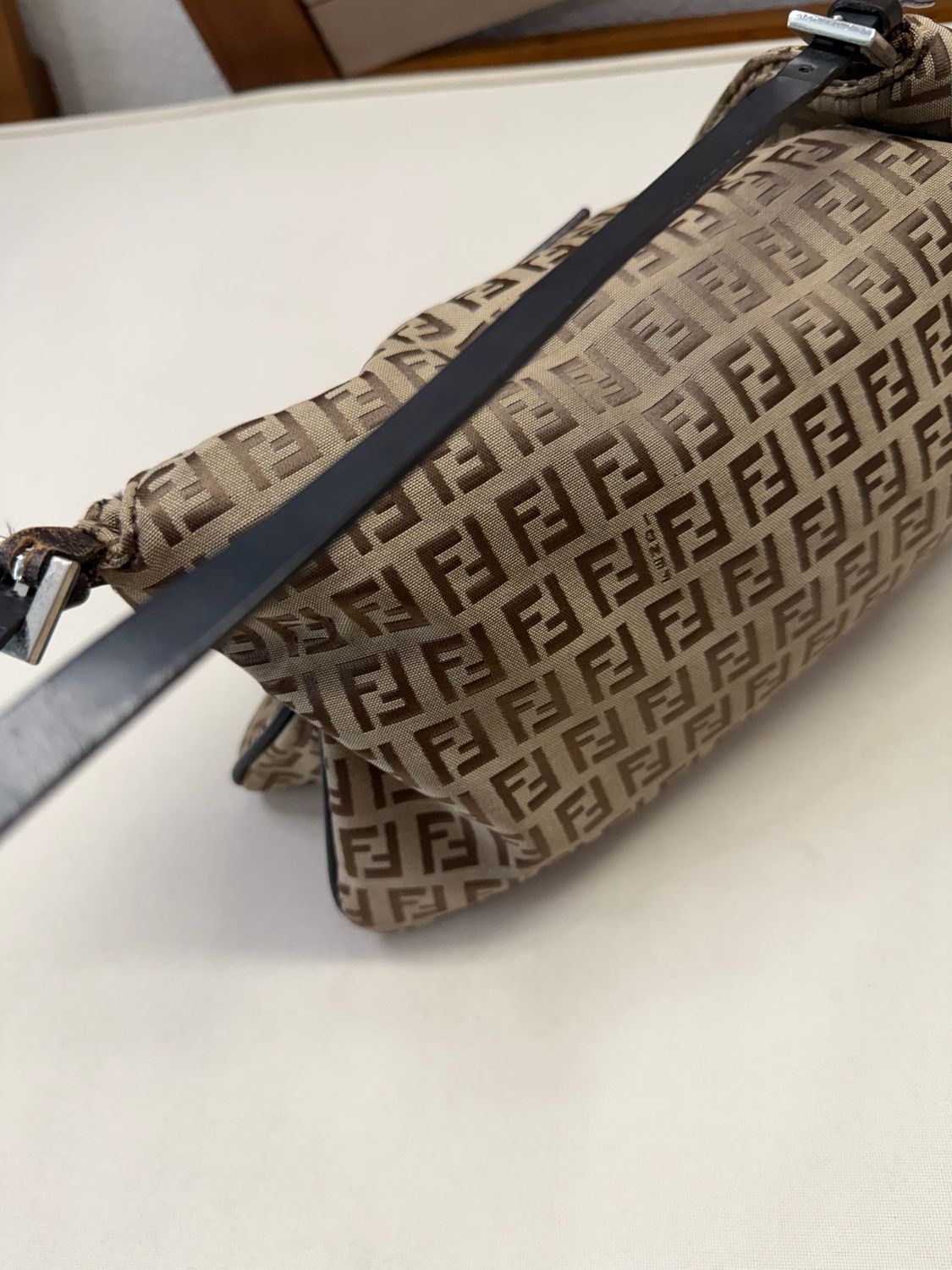 Fendi Zucca Baguette Double Flap Hobo Shoulder Bag