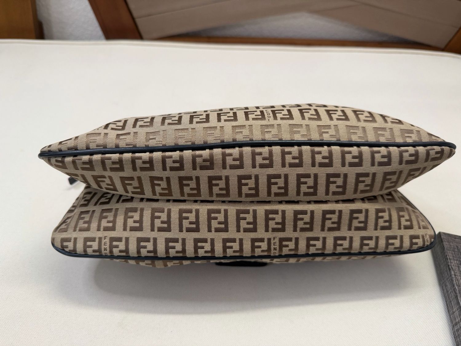 Fendi Zucca Baguette Double Flap Hobo Shoulder Bag