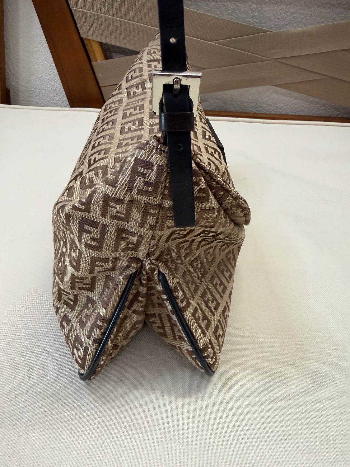 Fendi Zucca Baguette Double Flap Hobo Shoulder Bag