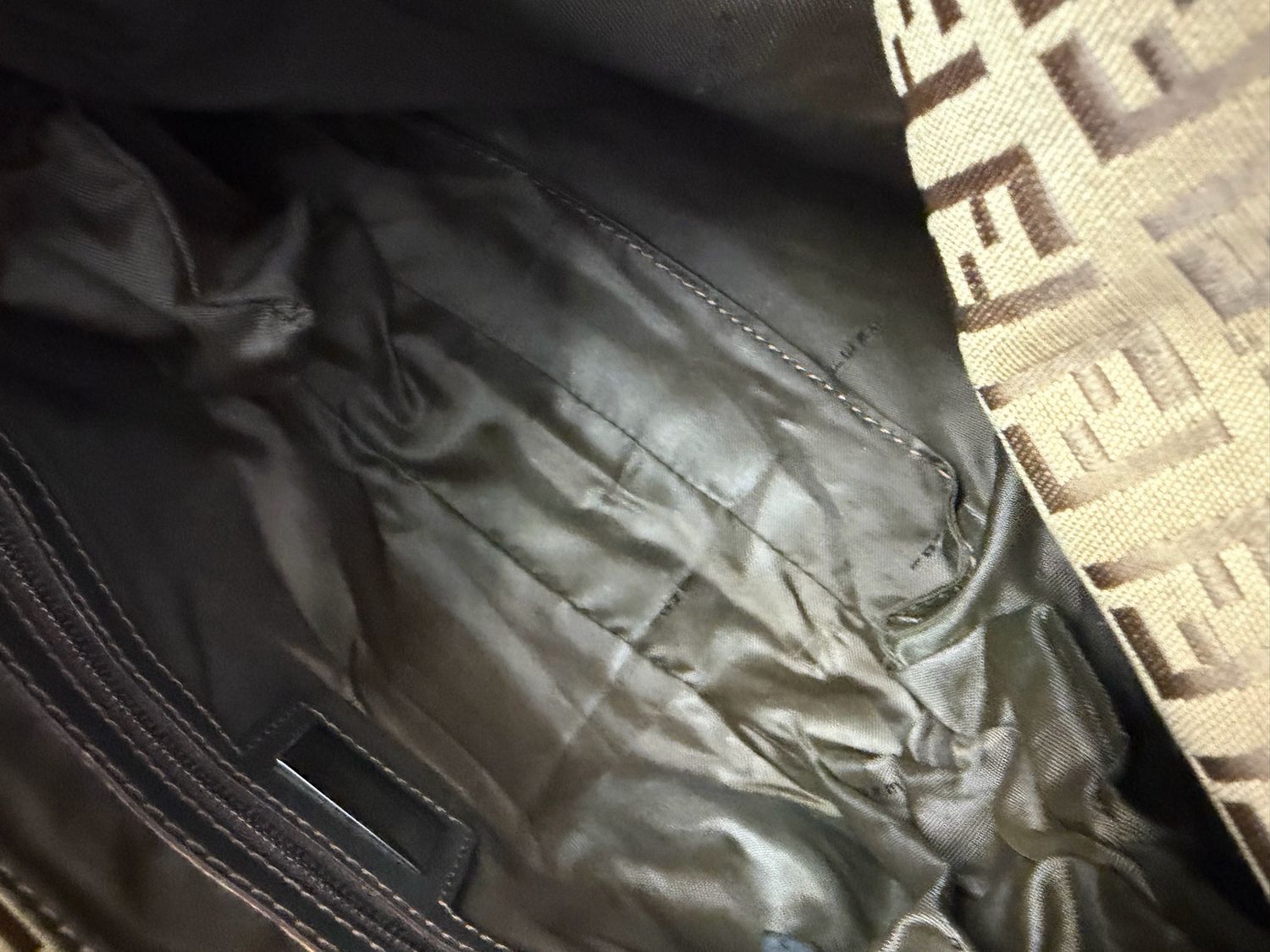 Fendi Zucca Baguette Double Flap Hobo Shoulder Bag