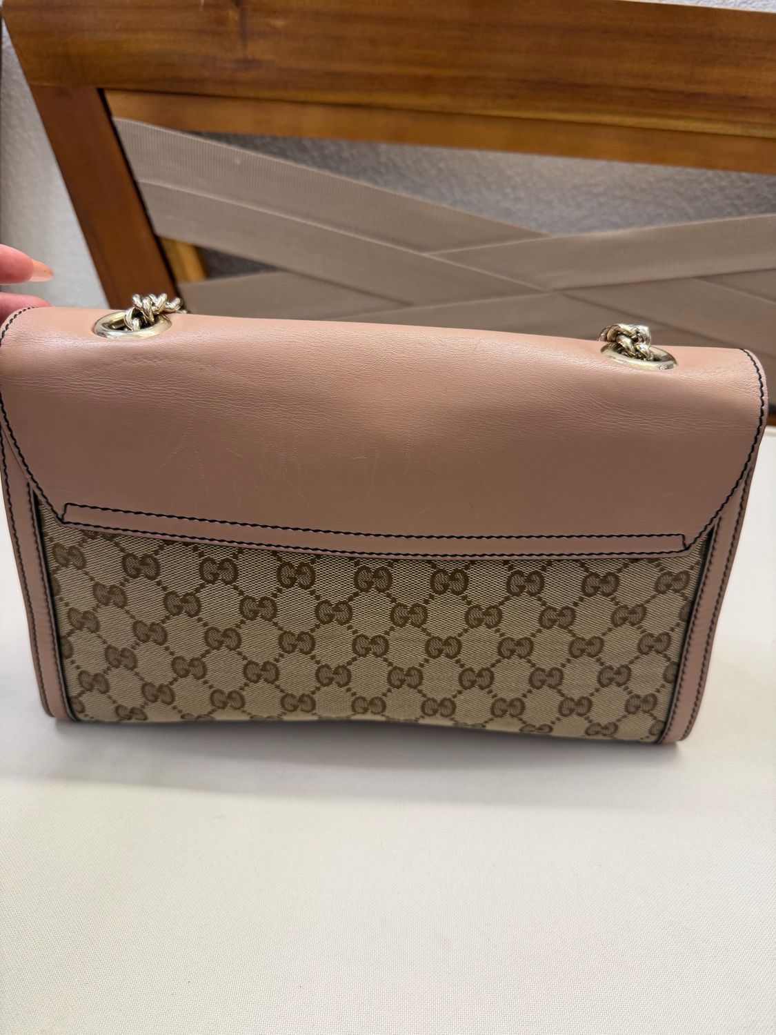 Gucci Monogram Canvas Emily Chain Flap Tote Medium in Pink