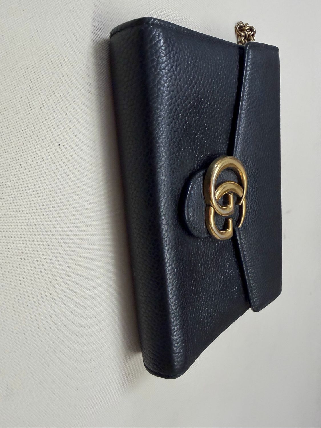 Gucci Marmont Pebbled Leather Chain Strap Crossbody Wallet on Chain