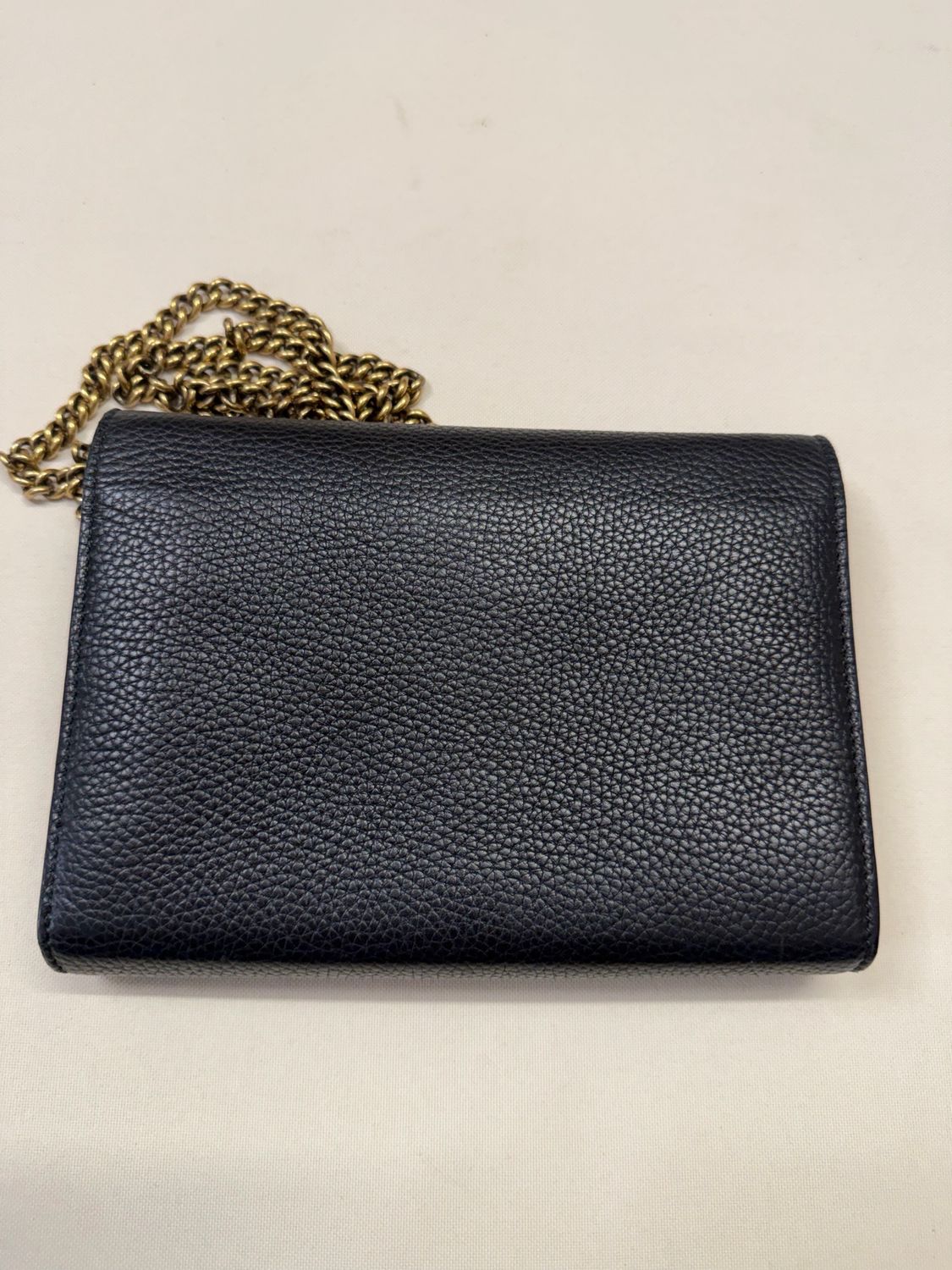 Gucci Marmont Pebbled Leather Chain Strap Crossbody Wallet on Chain