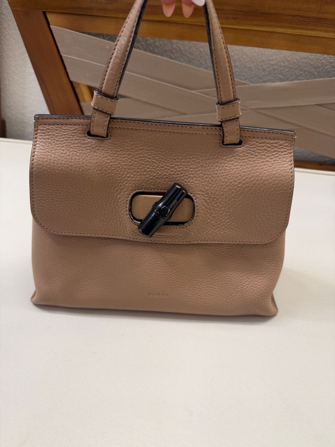 Gucci Pebbled Leather Daily Top Handle Bamboo