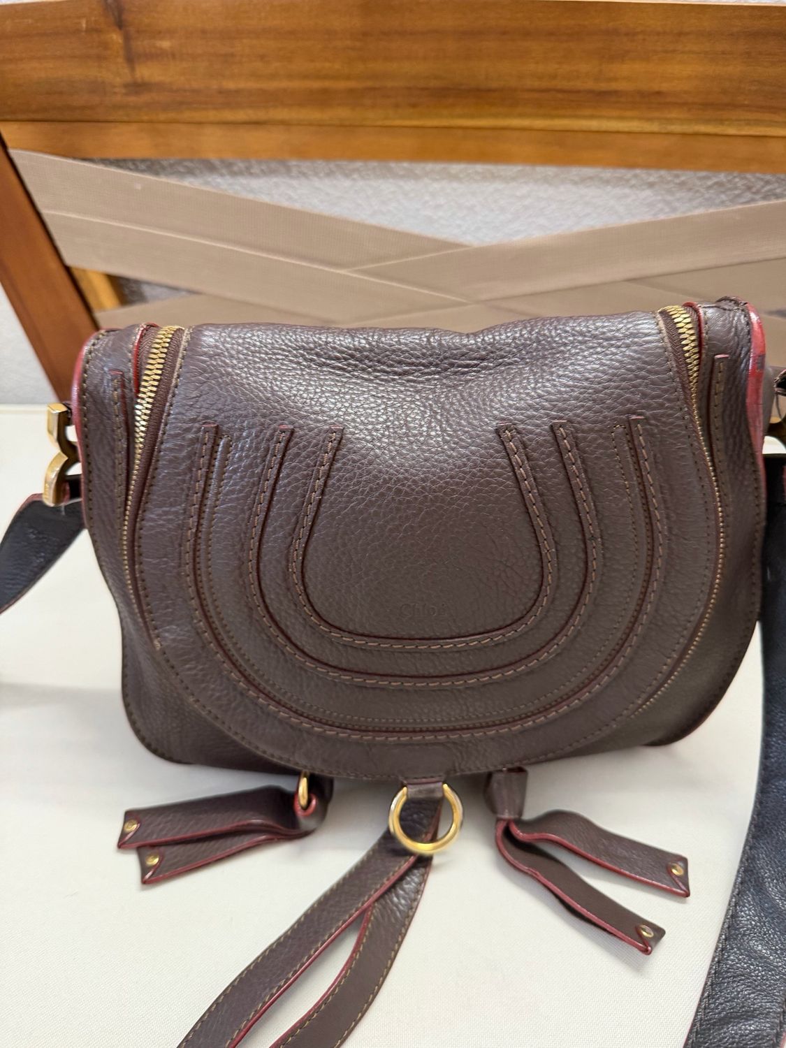 Chloe Pebbled Leather Saddle Marcie Medium Messenger Crossbody